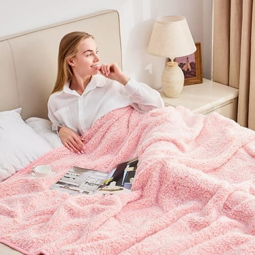EMME Flauschige Sherpa Kuscheldecke Oeko-Tex 150x200 cm, perfekt für Winterspazieren und Relaxen - doppelseitig weich, l