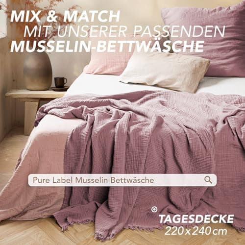 Oeko-Tex zertifizierte Musselin Tagesdecke 220x240cm Hellblau | Couch- & Sofadecke XXL | Baumwolle Qualität