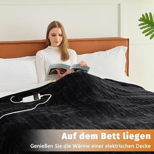 BOMOVA Heizdecke Grau, 130x180cm, Warme Kuscheldecke mit Abschaltautomatik & Timertechnologie für Women & Wohnzimmer, We