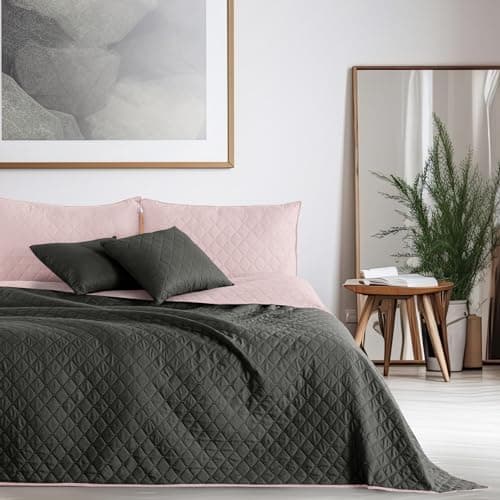 DecoKing Tagesdecke 260 x 280 Steel Silver Grey Dimgray Zweiseitig Pflegeleicht Axel