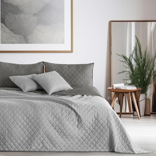 DecoKing Tagesdecke 260 x 280 Steel Silver Grey Dimgray Zweiseitig Pflegeleicht Axel