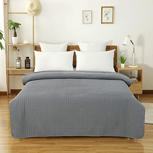 WOLTU Tagesdecke Steppdecke Doppelbett Dunkelgrau-Crème 170x210 cm 360GSM Global Recycled Standard Kariert