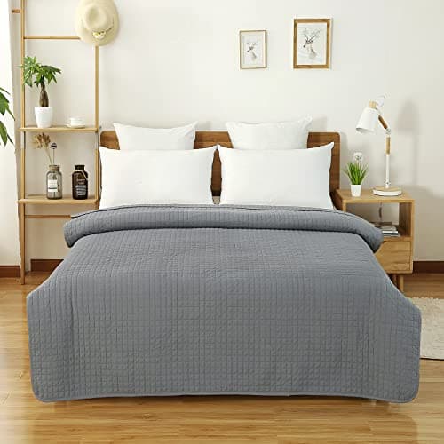 WOLTU Tagesdecke Steppdecke Doppelbett Dunkelgrau-Crème 170x210 cm 360GSM Global Recycled Standard Kariert