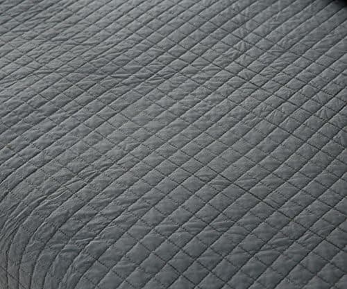 WOLTU Tagesdecke Steppdecke Doppelbett Dunkelgrau-Crème 170x210 cm 360GSM Global Recycled Standard Kariert