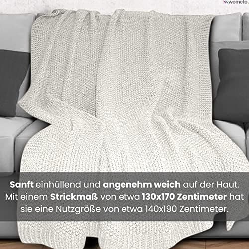 Wometo Kuscheldecke Strick warme weiche Strickmuster grau 140x190 OEKO-TEX