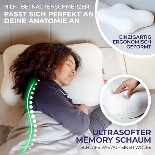 Nubila® Orthopädisches Nackenstützkissen für Seitenschläfer | Rückenschmerzen lindert | Extra Soft 40x20 cm | Schlafqual