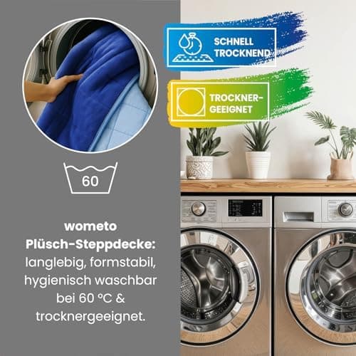 Wometo Plüsch Steppbettdecke Ganzjahresbedienung dunkelblau & blau – warme Winterdecke kuschelig & weich Oeko-TEX Zertif