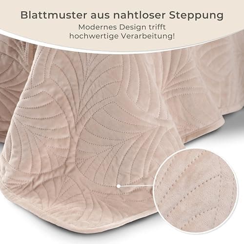 Gräfenstayn Premium Tagesdecke Anthrazit - weich, knitterfrei & pflegeleicht - Nahtlose Steppung & Blatt-Design - Bett &