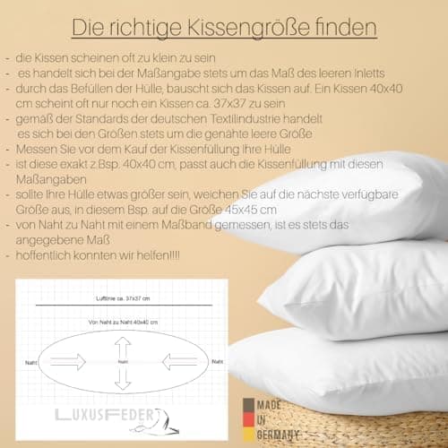 Luxusfeder Sofakissen 350g Feder Füllung - 100% Baumwolle Bezug - Öko-Tex
| Luxusfeder Sofakissen 40x40 cm - 350g Feder