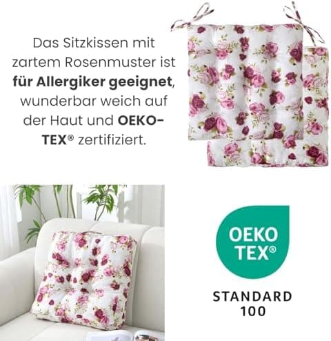 Wometo Sitzkissen Bodenkissen - Landhaus Rosen-Motiv für Indoor und Outdoor OEKO-TEX