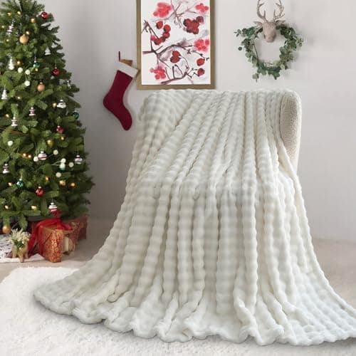 Kuscheldecke Milchsamt Blasen Decke Super Soft Warme Couchdecke 100 x 160cm White