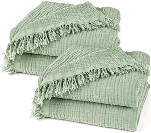 Oeko-Tex zertifizierte Musselin Tagesdecke 220x240cm Hellblau | Couch- & Sofadecke XXL | Baumwolle Qualität