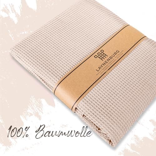 LAYNENBURG Premium Sommerdecke 150 x 200 cm - Waffelpique 100% Baumwolle - Creme OEKO-TEX STANDARD 100