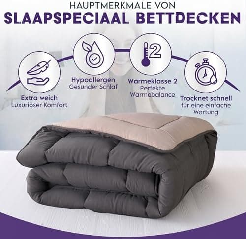 Bettdecke ohne Bezug 135x200 Grau Beige - Wärmeklasse 2 Steppdecke mit Gelfasern für Daunengefühl - Ganzjahresdecke