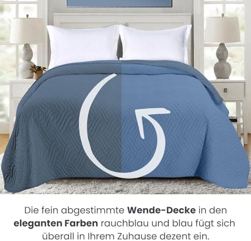 Wometo OekoTex Tagesdecke 220x240 cm gesteppt Wattiert Wende-Design XXL Bettüberwurf