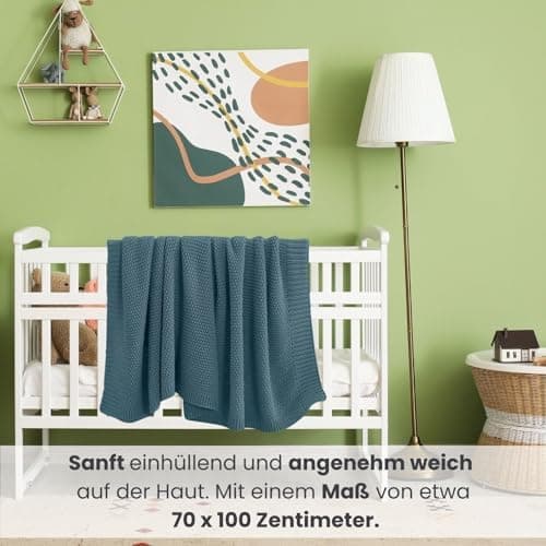 Oeko-Tex Wolle-Look Strickdecke Hellgrau Für Jungen Und Mädchen 70x100 - Wometo