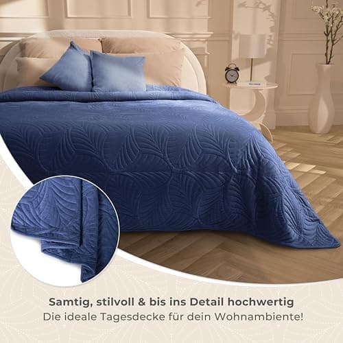 Gräfenstayn Premium Tagesdecke Anthrazit - weich, knitterfrei & pflegeleicht - Nahtlose Steppung & Blatt-Design - Bett &
