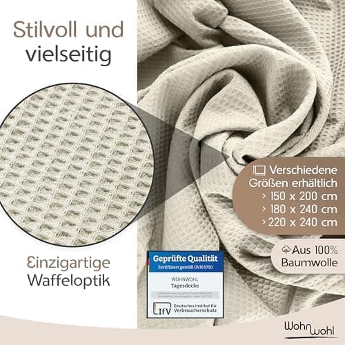 Tagesdecke Grau 100% Baumwolle Pflegeleicht Sommerdecke