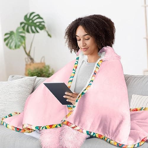 Rosa Sherpa Fleece Ärmeldecke für Frauen als Geschenk(te) warm und weich 152x125cm