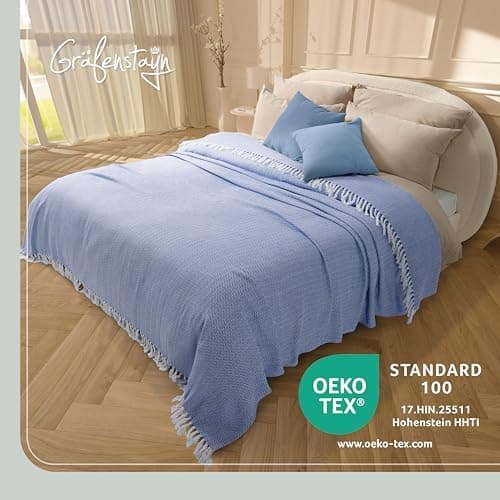 Gräfenstayn Premium Baumwolltagesdecke Creme - 100% Baumwolle - Sommerdecke - Fischgrätenmuster - Bett- und Couch-Überwu
