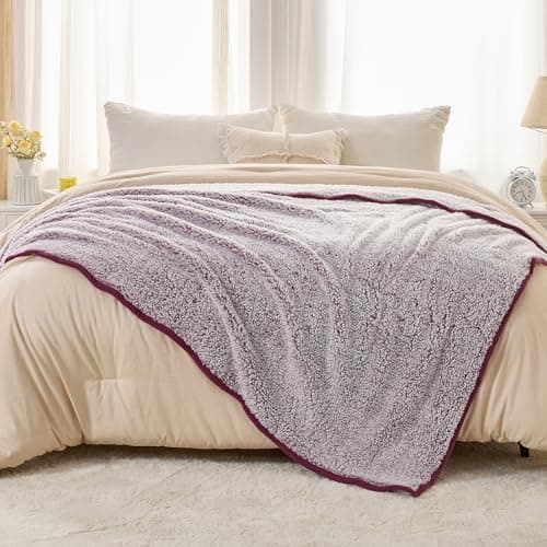 EMME Flauschige Sherpa Kuscheldecke Oeko-Tex 150x200 cm, perfekt für Winterspazieren und Relaxen - doppelseitig weich, l