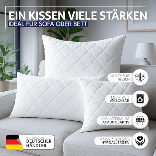 Polyester Kopfkissen (40x40 cm groß) - Weiß - Zierkissen für Couch und Sofa - Waschbar bis 60° - Ökotex - 2er Set Kissen