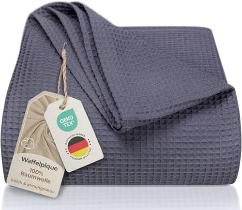 LAYNENBURG Premium Sommerdecke 150 x 200 cm - Waffelpique 100% Baumwolle - Creme OEKO-TEX STANDARD 100