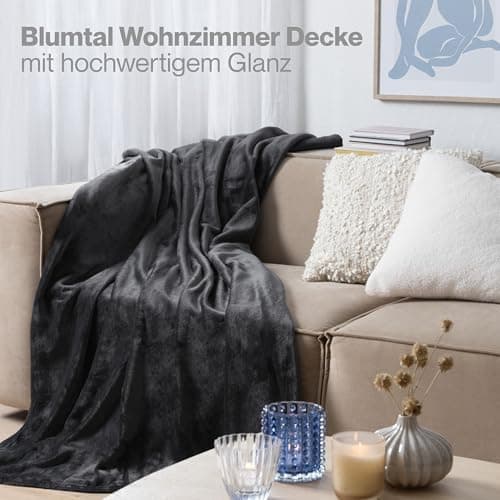 Blumtal wohndecke Anthrazit - flauschig - Oeko-TEX zertifiziert - 130x150 cm - Couch & Wohnzimmernutzung - Fliesdecke -