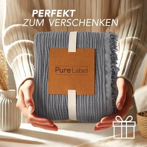 Oeko-Tex zertifizierte Musselin Tagesdecke 220x240cm Hellblau | Couch- & Sofadecke XXL | Baumwolle Qualität
