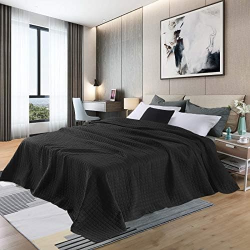 WOLTU Tagesdecke Steppdecke Doppelbett Dunkelgrau-Crème 170x210 cm 360GSM Global Recycled Standard Kariert