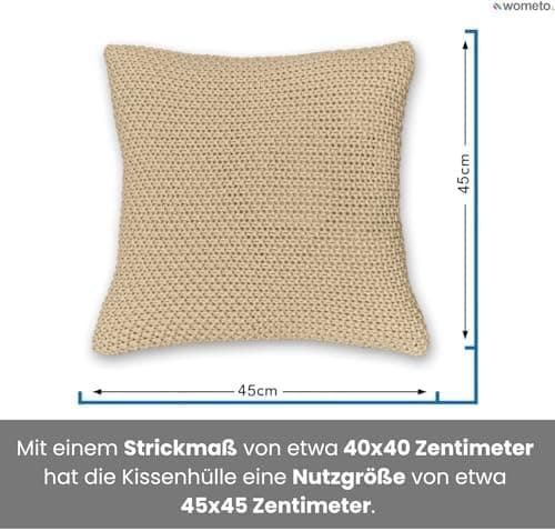 Wometo Oeko-TEX Sofakissenbezug Strick 45x45 türkis Petrol Reißverschluss warme weiche Kissenhülle OEKO-TEX STANDARD 100