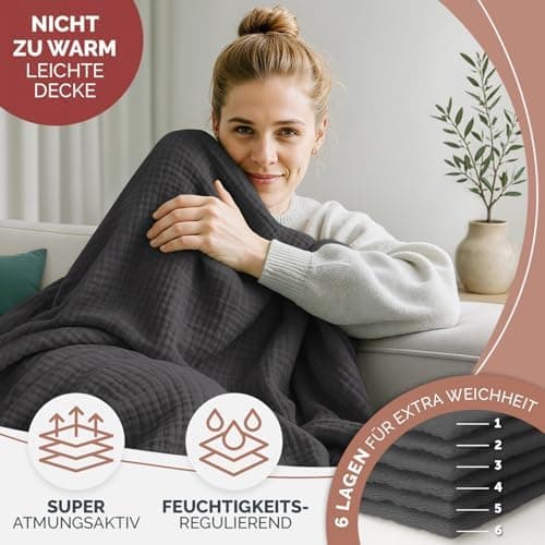 Blumtal Oeko-TEX Tagesdecke 150x200 cm - Bettüberwurf Anthrazit - Baumwolle 100% - leichte Kuscheldecke - Couch Überwurf