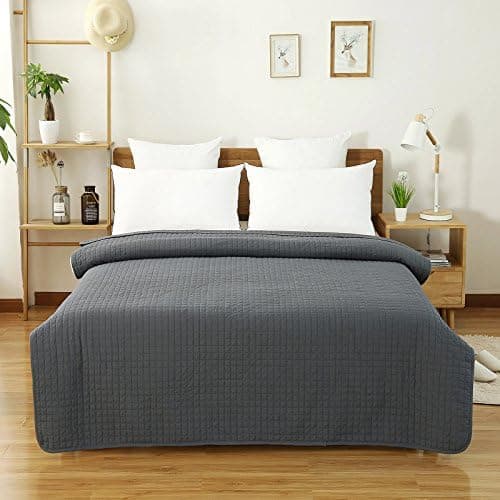 WOLTU Tagesdecke Steppdecke Doppelbett Dunkelgrau-Crème 170x210 cm 360GSM Global Recycled Standard Kariert