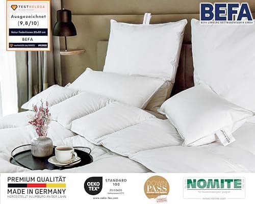 BEFA NATUR Federkissen 80x80 cm (2 Stück) | 100% Federn | Tierwohl zertifiziert | Allergiker geeignet | OEKO-TEX Klasse