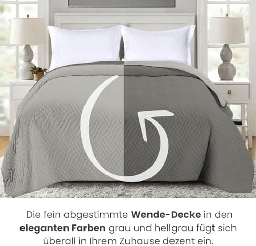 Wometo OekoTex Tagesdecke 220x240 cm gesteppt Wattiert Wende-Design XXL Bettüberwurf