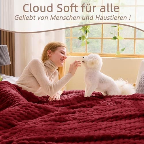 Vielit Ultraweiche Kuscheldecke Flauschig Rot – Warme & Gemütliche Couch & Sofadecke, Atmungsaktiv & Pflegeleicht, OEKO-