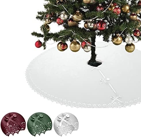 Christbaumdecke Wometo Ø 120 cmGrün – Satinbänder & Knöpfe – Romantisches Landhaus-Muster – Fleece, OEKO-TEX
