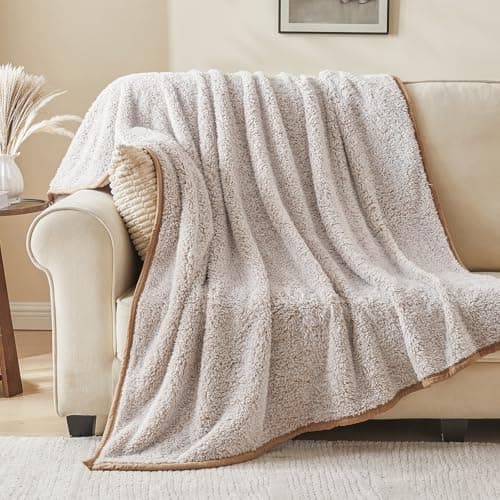 EMME Flauschige Sherpa Kuscheldecke Oeko-Tex 150x200 cm, perfekt für Winterspazieren und Relaxen - doppelseitig weich, l
