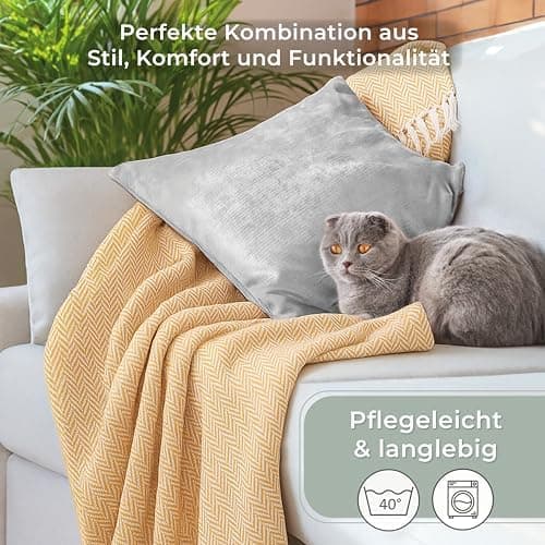 Gräfenstayn Premium Baumwolltagesdecke Creme - 100% Baumwolle - Sommerdecke - Fischgrätenmuster - Bett- und Couch-Überwu