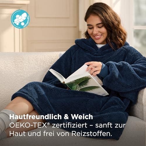 BEDSURE Hoodie Decke mit Ärmeln - Warme Kuschelpullover für Frauen - Tragbare Erwachsenendekke Grau OEKO-TEX 95x85 cm