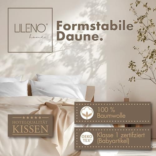 Lilenno Home 3-Kammer Daunenkissen 40x80 - Allergiker geeignet - langlebiges Kopfkissen mit Daunen- und Federn-Füllung