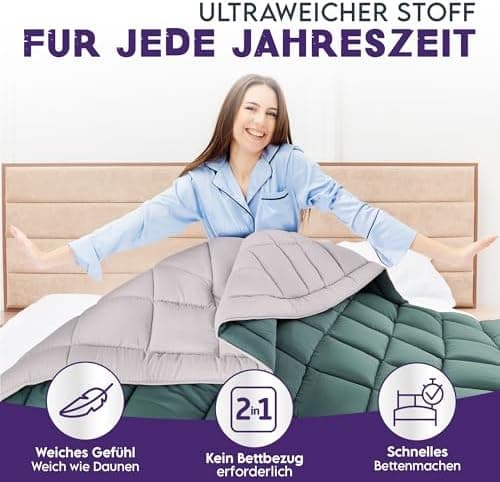 Bettdecke ohne Bezug 135x200 Grau Beige - Wärmeklasse 2 Steppdecke mit Gelfasern für Daunengefühl - Ganzjahresdecke