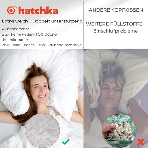 2'er Set Kopfkissen für bestem Schlafkomfort - Federkissen 80x80 cm mit Daunen & Federn - Weich und bequem zum Schlafen
