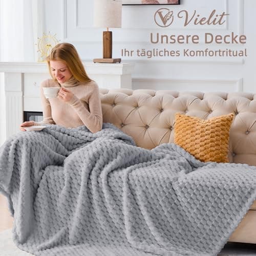 Vielit Ultraweiche Kuscheldecke Flauschig Rot – Warme & Gemütliche Couch & Sofadecke, Atmungsaktiv & Pflegeleicht, OEKO-