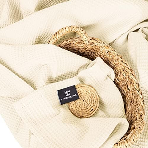 LAYNENBURG Premium Sommerdecke 150 x 200 cm - Waffelpique 100% Baumwolle - Creme OEKO-TEX STANDARD 100