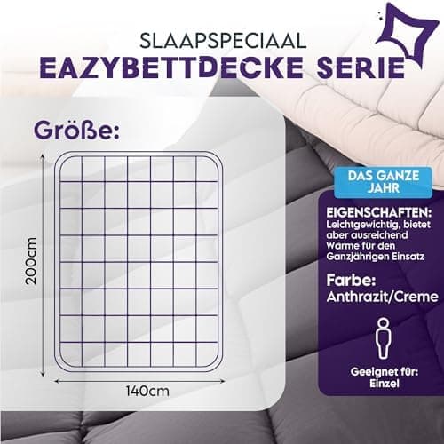 Bettdecke ohne Bezug 135x200 Grau Beige - Wärmeklasse 2 Steppdecke mit Gelfasern für Daunengefühl - Ganzjahresdecke