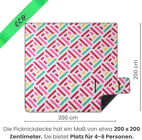 Eco-Line Nachhaltige Wasserdichte Picknickdecke XXL 100% Recycltes Fleece Outdoor-isoliert Streifen Blau HellblauGrün Wa