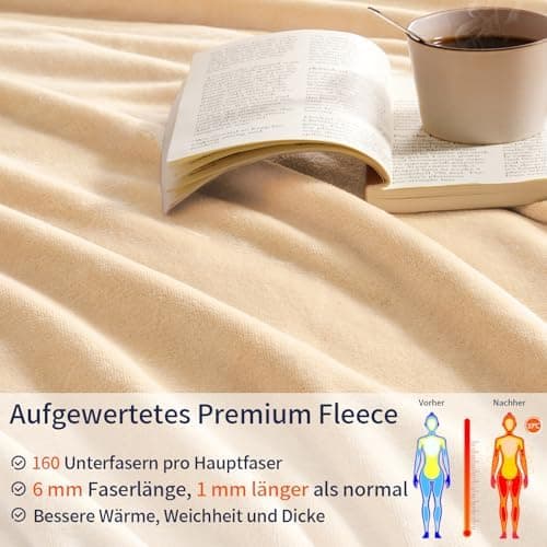 Oeko-Tex Weich Warm Kuscheldecke PHF Flauschig Fleecedecke 130x150cm - Beige, Couch, Sofa & Bett Überwurf
