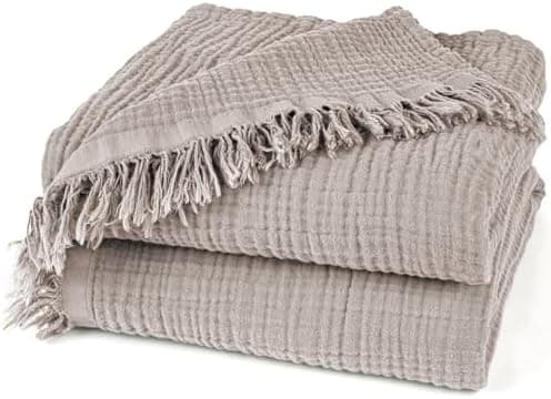 Oeko-Tex zertifizierte Musselin Tagesdecke 220x240cm Hellblau | Couch- & Sofadecke XXL | Baumwolle Qualität