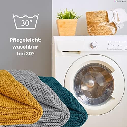 Wometo Kuscheldecke Strick warme weiche Strickmuster grau 140x190 OEKO-TEX
